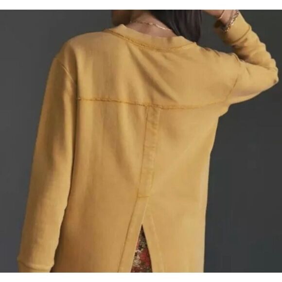 Pilcro by Anthropologie Large Distressed Long Sleeve Split Hem Tunic Top Gold - Picture 2 of 6